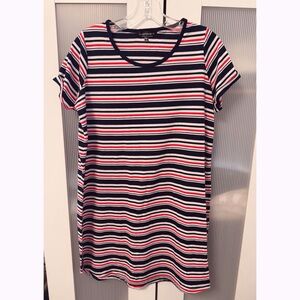 Cotton On Striped Short Sleeve T-shirt Dress in Navy White Orange Size S